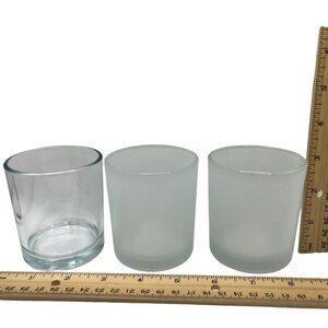 Set Of 3 Clear & Frosted Glass Votive Candle Holders - 3.25" Tall 48h